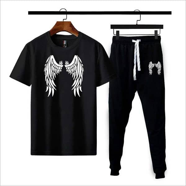 2 pcs men's cotton jersey printed tracksuit. 0