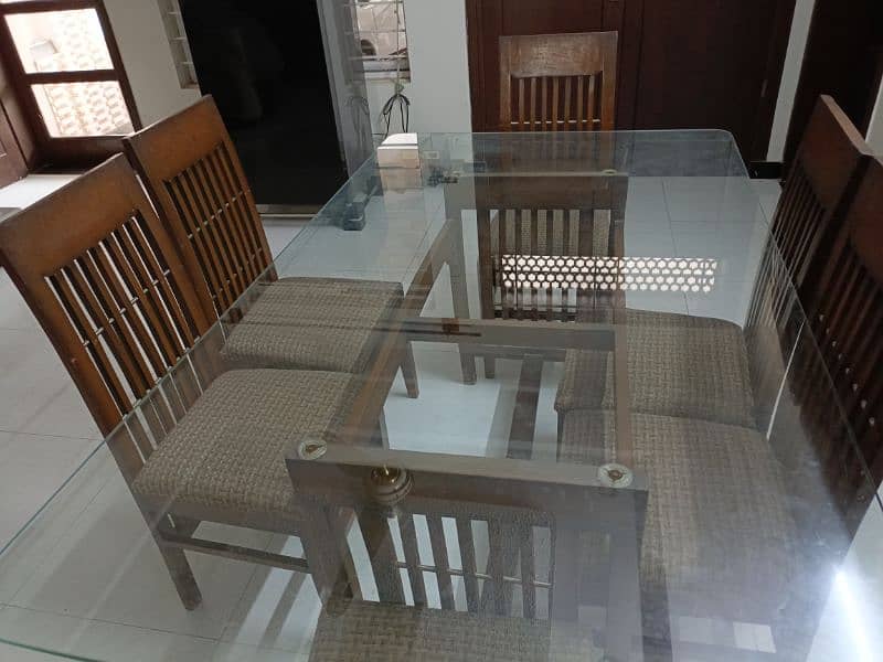 6 seater dining table / glass top dining table with chair for sale 3