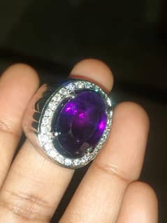 silver chandi handmade imported ring with natural amatys from brazil