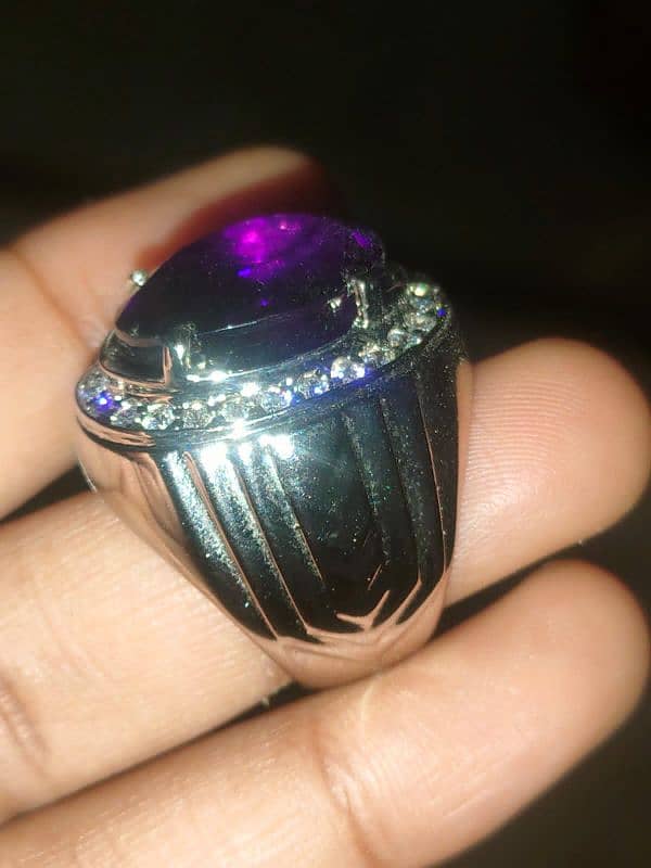 silver chandi handmade imported ring with natural amatys from brazil 3