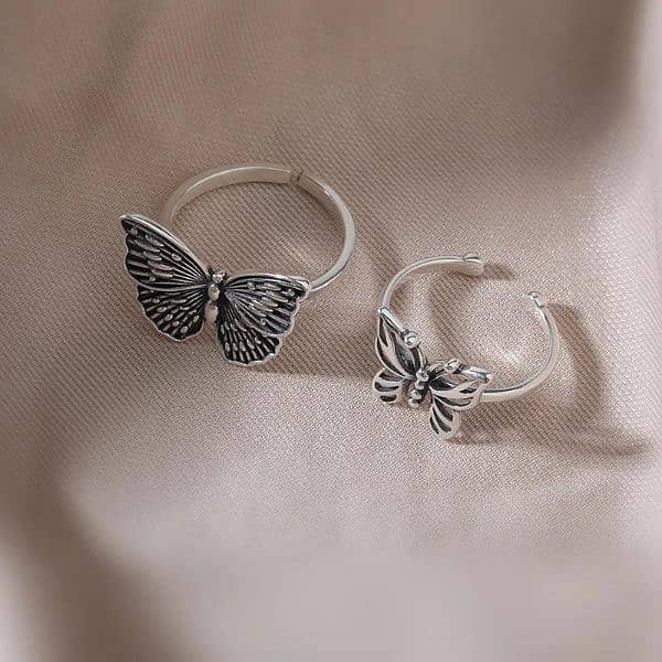 • Butterfly Adjustable Silver Ring For Girls 1