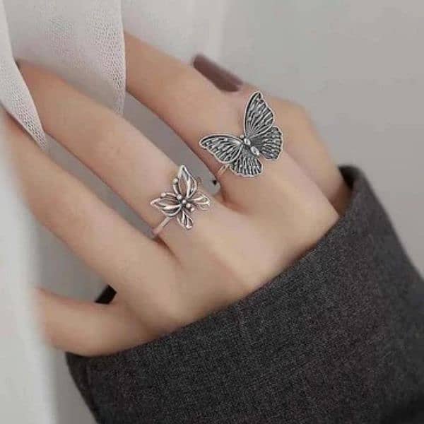 • Butterfly Adjustable Silver Ring For Girls 2