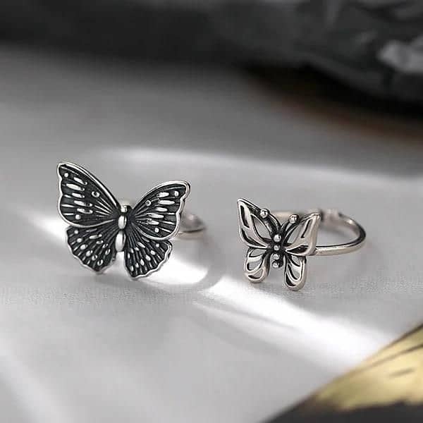 • Butterfly Adjustable Silver Ring For Girls 4