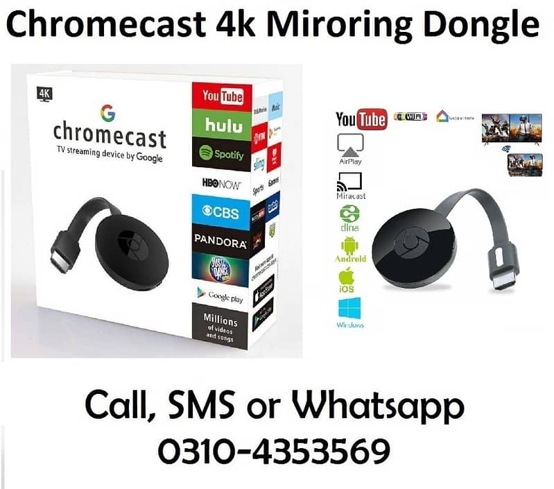 Chromecast 4k Mobile PC Screen Mirroring Dongle Chrome Cast Brand New 0