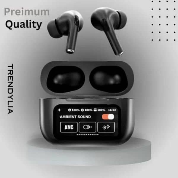 Black A9 Pro ANC AirPods with Screen Bluetooth 5.4 1