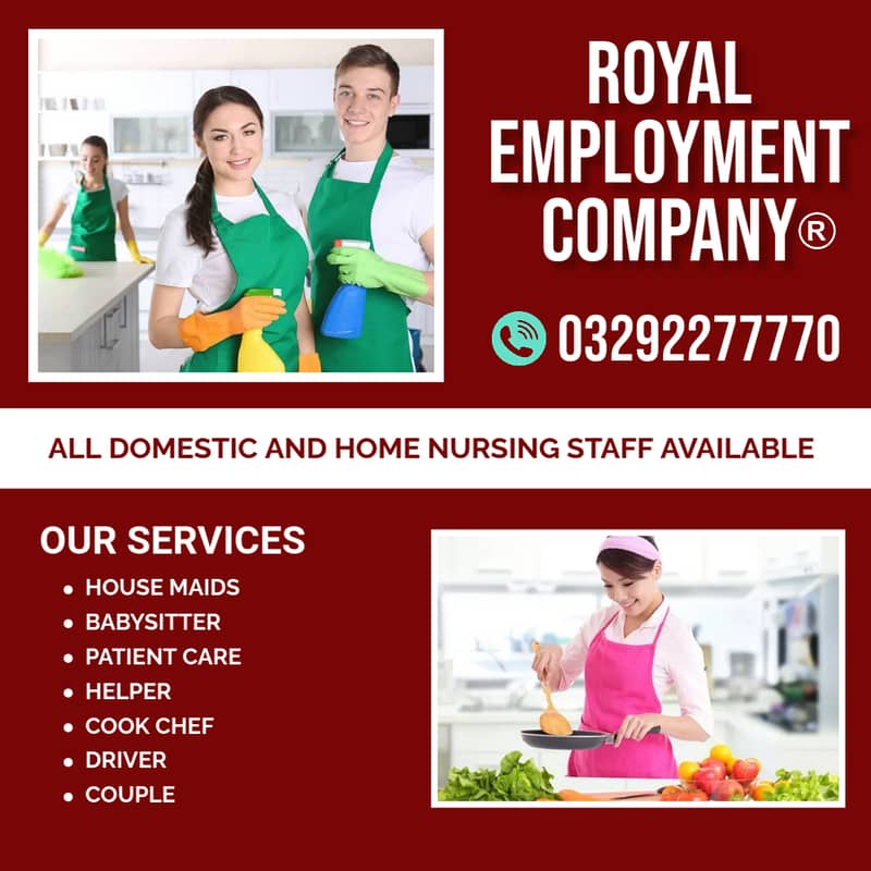 House maids , Maids , Baby Sitter , Chef , Cook , Patient Care ,Driver 0