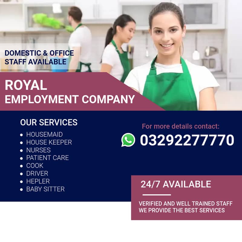 House maids , Maids , Baby Sitter , Chef , Cook , Patient Care ,Driver 0