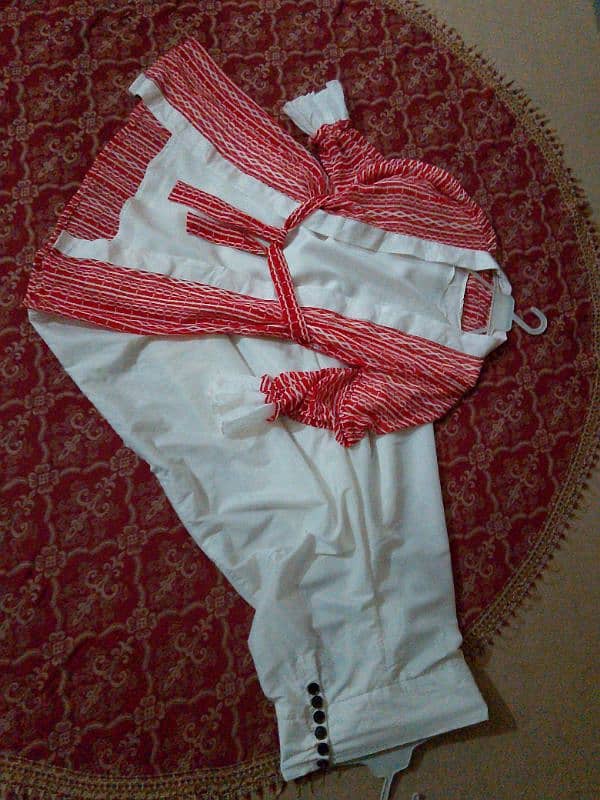 white and Red open shirt with plazo 0