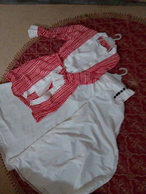 white and Red open shirt with plazo 3