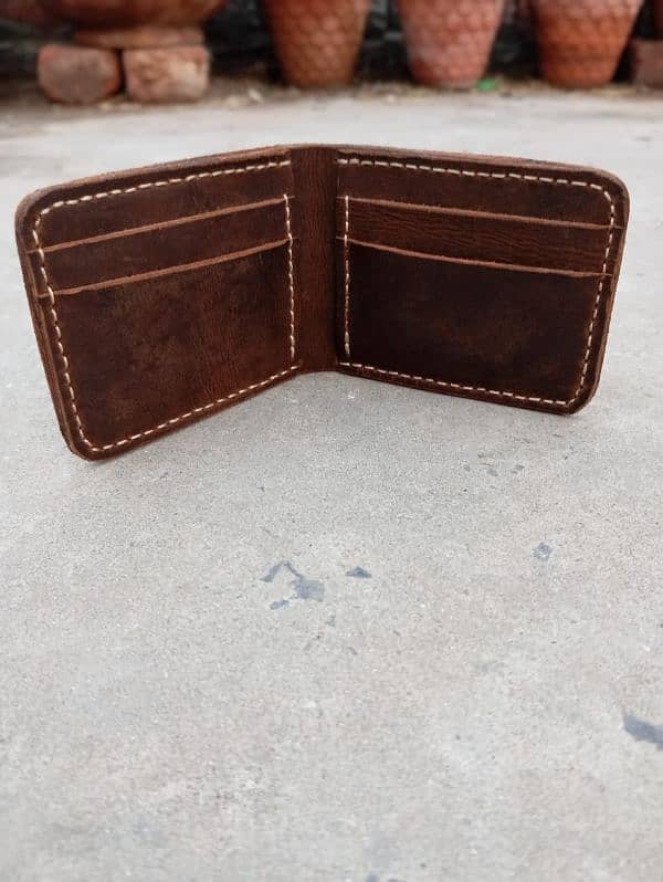 Pure Leather wallet hand stitched pure hand made in pull up leather 5