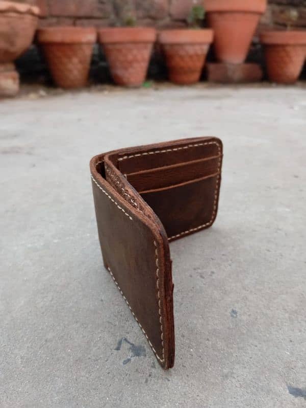 Pure Leather wallet hand stitched pure hand made in pull up leather 7