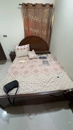 wood bed for sale with side table and mattress