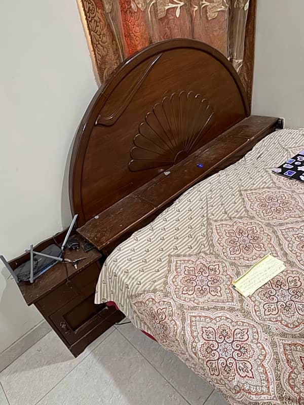 wood bed for sale with side table and mattress 1