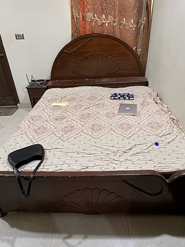 wood bed for sale with side table and mattress 2