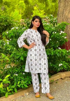 2 PC's women stitched Linen block printed shirt AND TROUSER