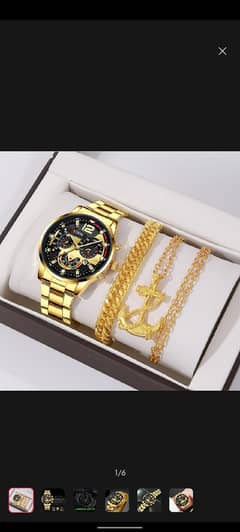 3 pes set fashion man Business Watch+necklace+bracelet