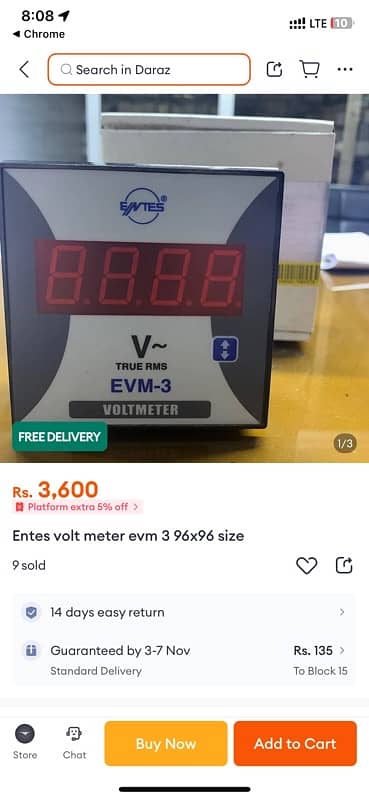 Digital Panel Meter ENTES EVM-3 Voltmeter 96x96 2