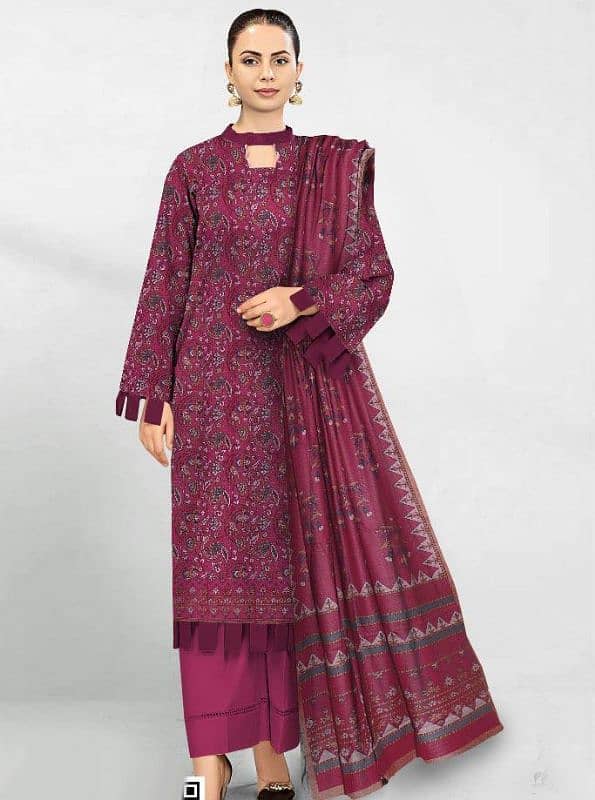 3 Pcs Women's Unstitched Dhanak Embroiderd Suit 1