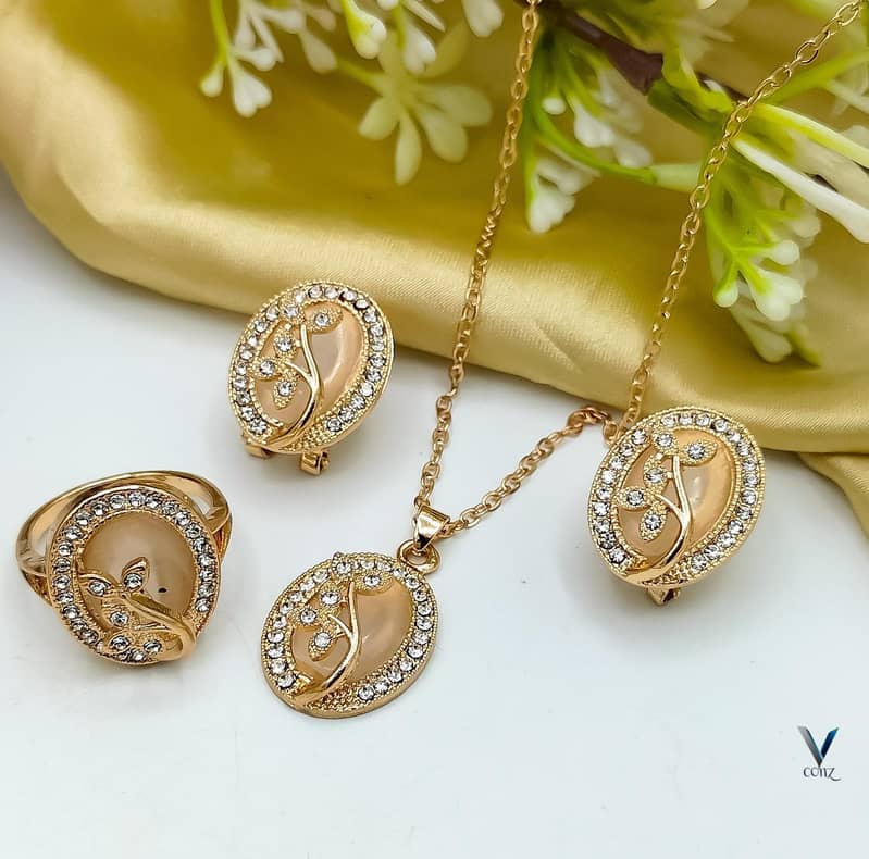 Fancy China Marble stone locket Set with Ring 1