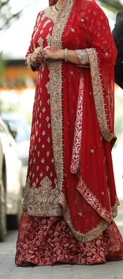 Red jewelry work bridal dress