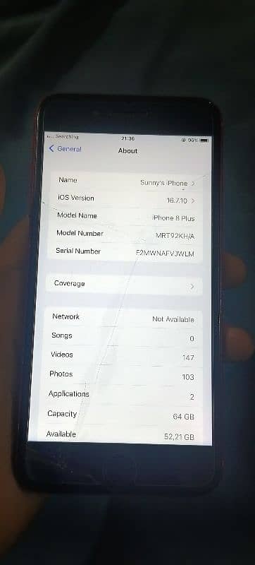 iphone 8plus  PTA Proved 64gb Finger Not Working just Botton Work 10