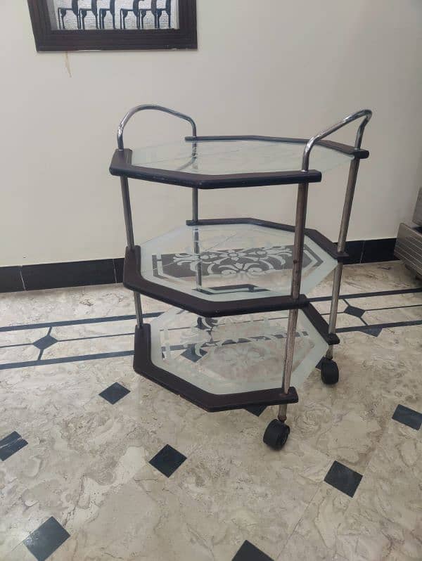 Beautiful and Antique Triple Steps Glass Top Tea Trolley 1