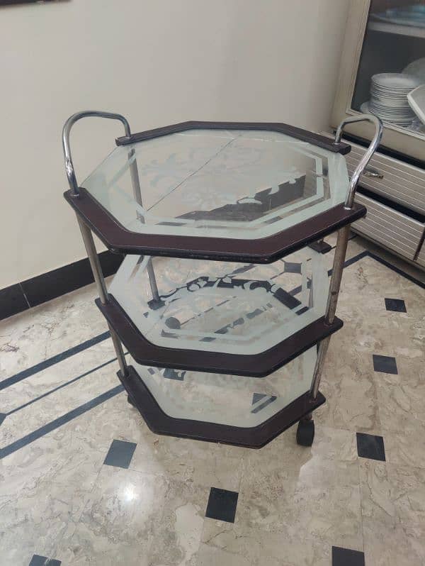 Beautiful and Antique Triple Steps Glass Top Tea Trolley 3