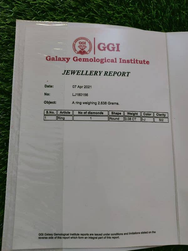 Natural Diamond ring with lab report 3