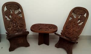 Handmade Antique Congo Chairs & Table Set