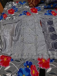 grey organza three piece suit large size 0