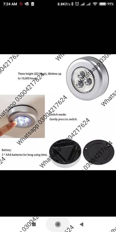 LED Tap wall Light, Stick on Push Button Touch Lights Battery P 5