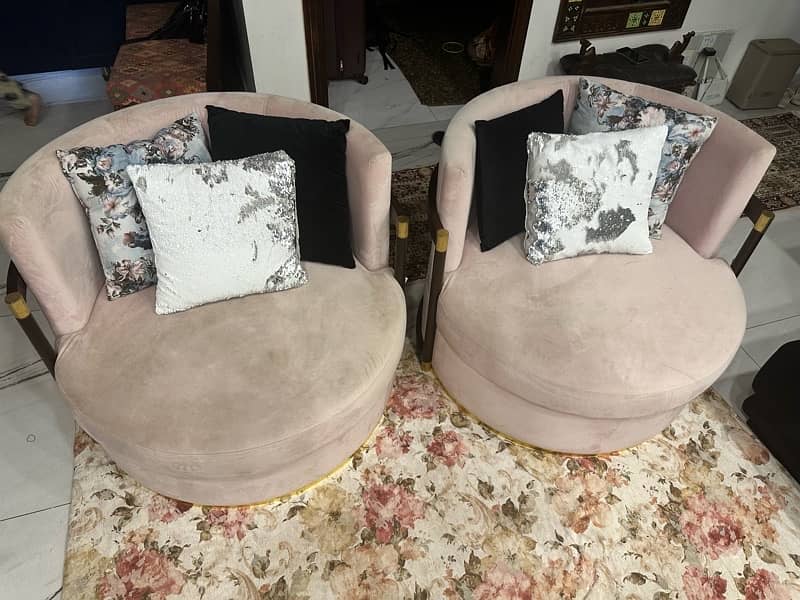 For Sale: 2 Round Sofas - Light Pink - Slightly Used 2