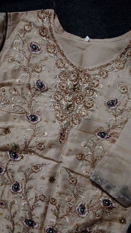 embroidery shirt with stones and jamawar trouser 1