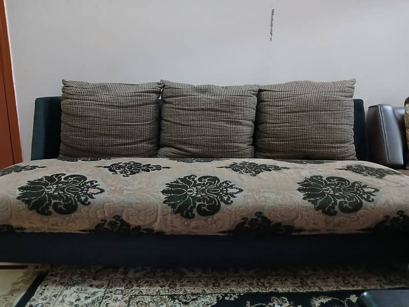 Seven seater sofa set with curtain and rug 1