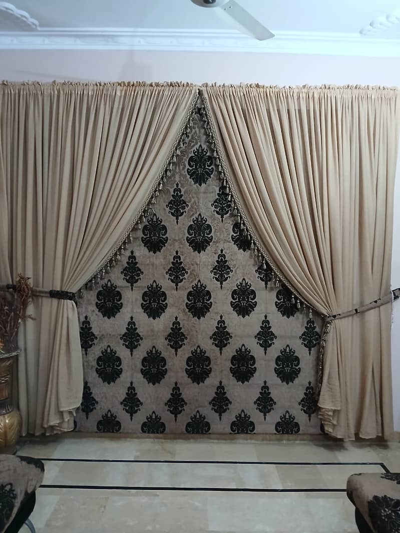 Seven seater sofa set with curtain and rug 2