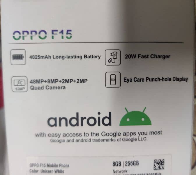 Oppo F15 8gb 256gb Mobile with complete box condition 10/10 4