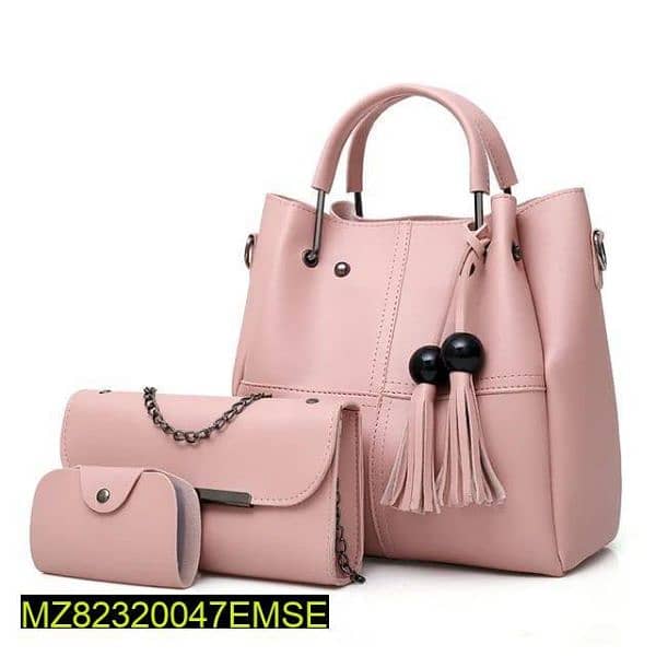 women s pu leather plain  hand bagset 3