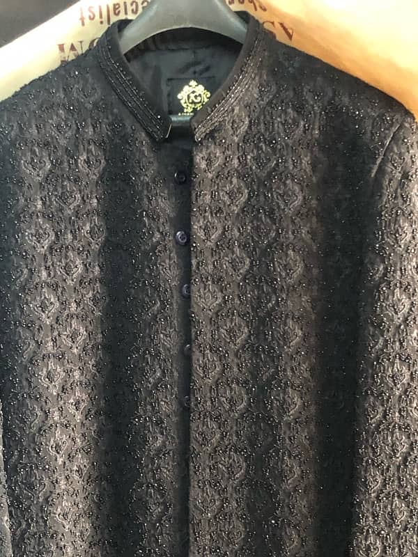 Black sherwani kat dana work for groom one time worn, 2