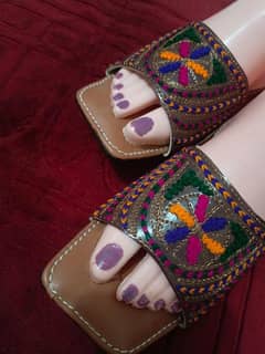 woman handmade Embroidered slides