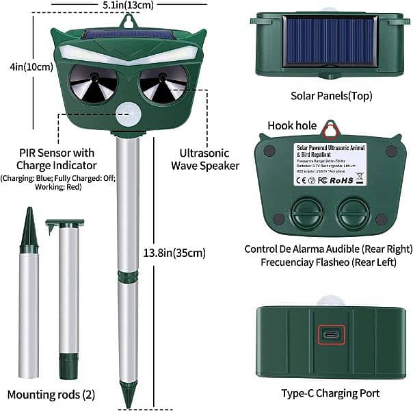 Amazon Branded Solar birds Ultrasonic Animal Repeller waterproof 4