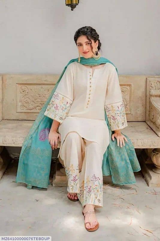 3 Pcs Women Unstitched Dhanak Embroidery Suit 1