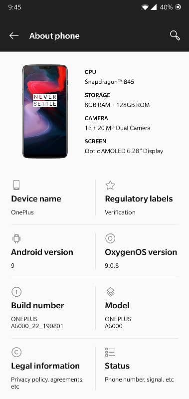 dual SIM working  pta original emulator display OnePlus 6 0