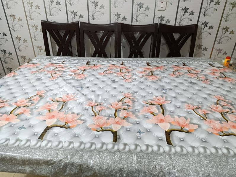 full size Dining table with 6 chairs. Glass top with marbled sheet 7