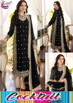 3 Pcs women's stitched chiffon Embroidered suit delivery all pakistan 0