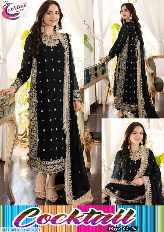 3 Pcs women's stitched chiffon Embroidered suit delivery all pakistan 2