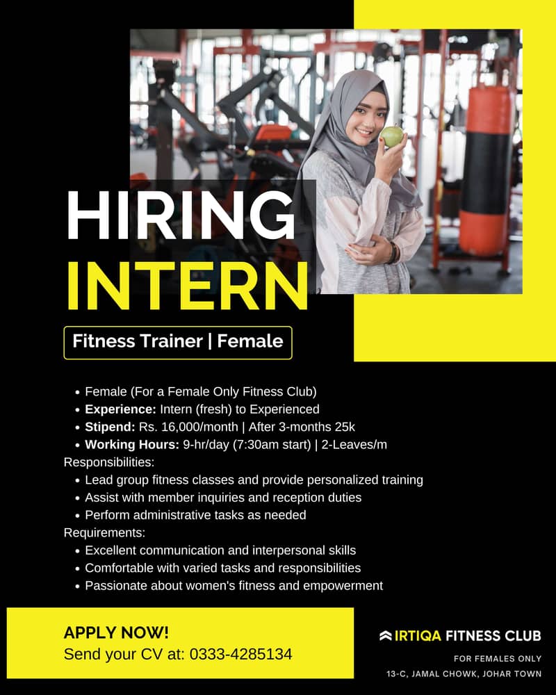 Female Intern - Fitness Trainer (for female only gym) 0