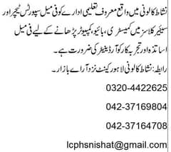 Required Female Teacher Staff