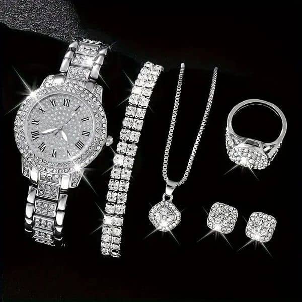 Women's Diamond Artificial Set -Roman Watch -Silver 0