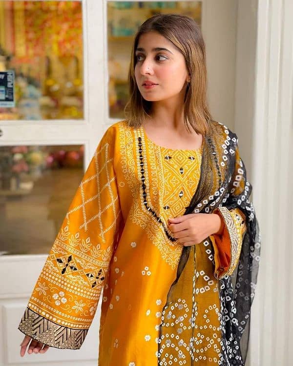 3 Pcs Woman Stitched Katan Silk Printed Suit 2