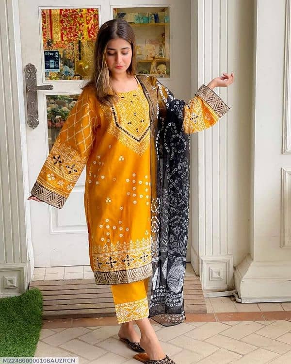 3 Pcs Woman Stitched Katan Silk Printed Suit 3